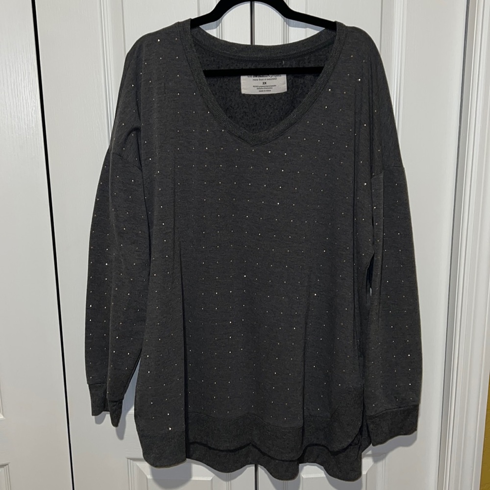 Women’s Sweatshirt Project Crewneck Sweatshirt | Gray w/ Rosegold Gems | Size 2x
